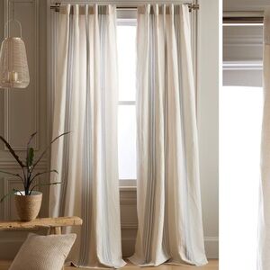 NWT QUINCE Set Of 2 48x84 Coastal Stripe Linen Cotton Curtains Ivory/Blue 4315